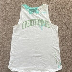 White and Teal Graphic Tank Top